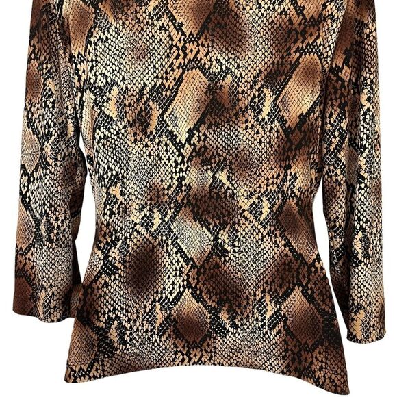 CHICO'S Brown Snakeskin Snake Reptile Print V-Neck Wrap Jersey Knit Top 1 / M - Picture 14 of 16